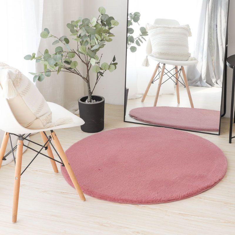 Round Plain Shag Rug Polyester Funky Indoor Rug Non-Slip Backing Area Carpet for Living Room