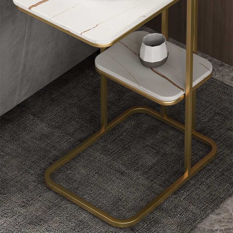 Modern C Corner Table Round Slate Side End Table for Living Room