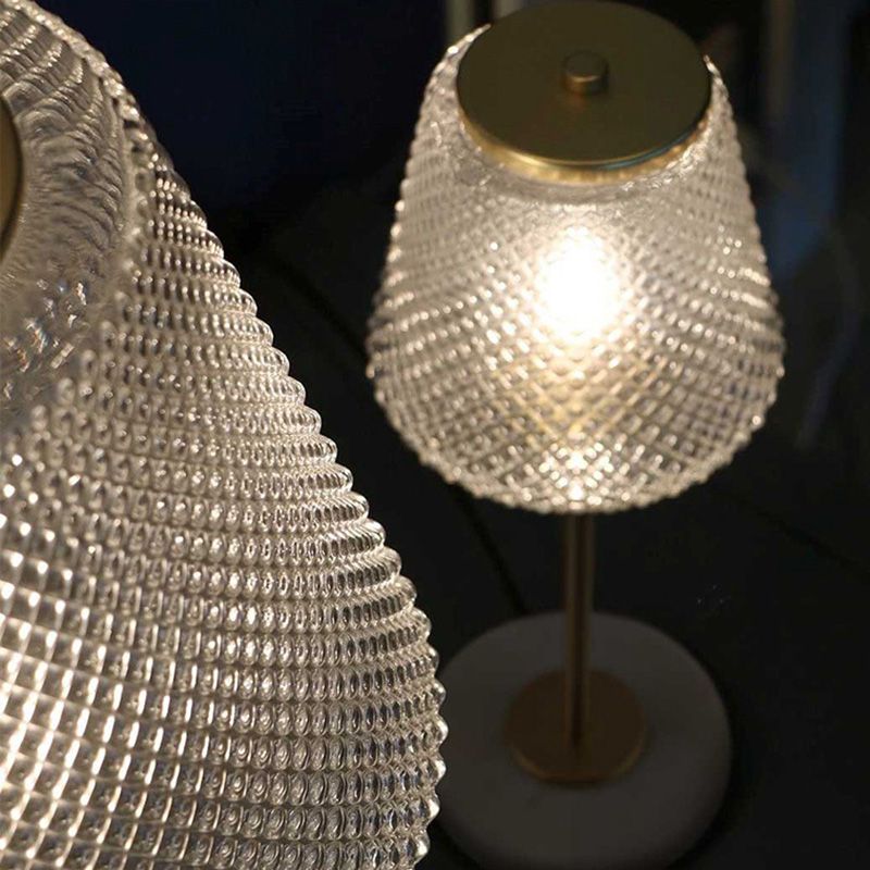 Postmodern Conical Table Lighting Lattice Glass 1 Head Living Room Night Lamp in Gold
