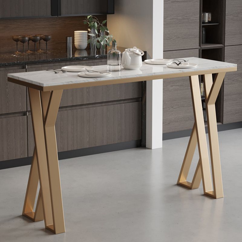 Sintered Stone Top Rectangle Bar Table Luxurious Pub Table with Double Pedestal