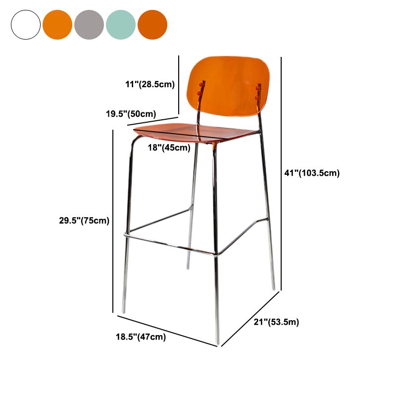 Modern Silver Base Counter Stool Rectangle Acrylic Footrest Counter-height Stool