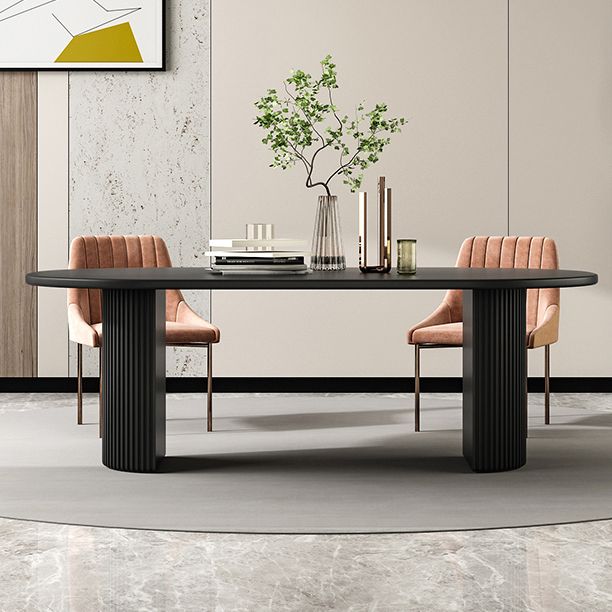 Pine Solid Wood Dining Table Double Pedestal Table in Black for Kitchen