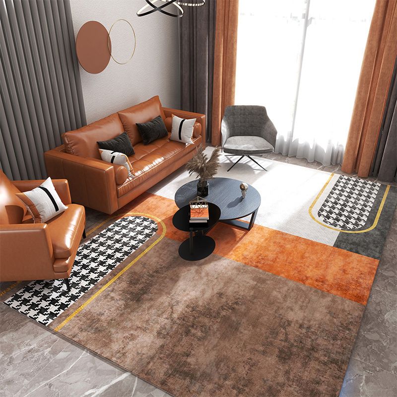 Luxury Houndstooth Print Carpet Polyester Rug Non-Slip Backing Area Carpet for Living Room