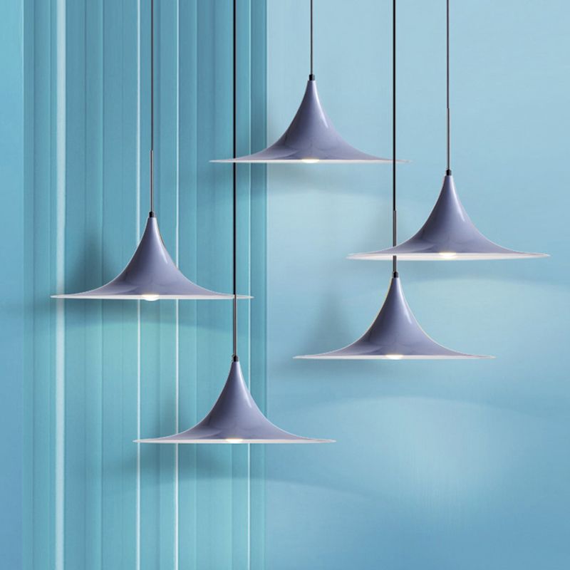 16"/19"W Trumpet Pendant Lighting Simplicity Metal 1 Light Black/Grey/White Hanging Light