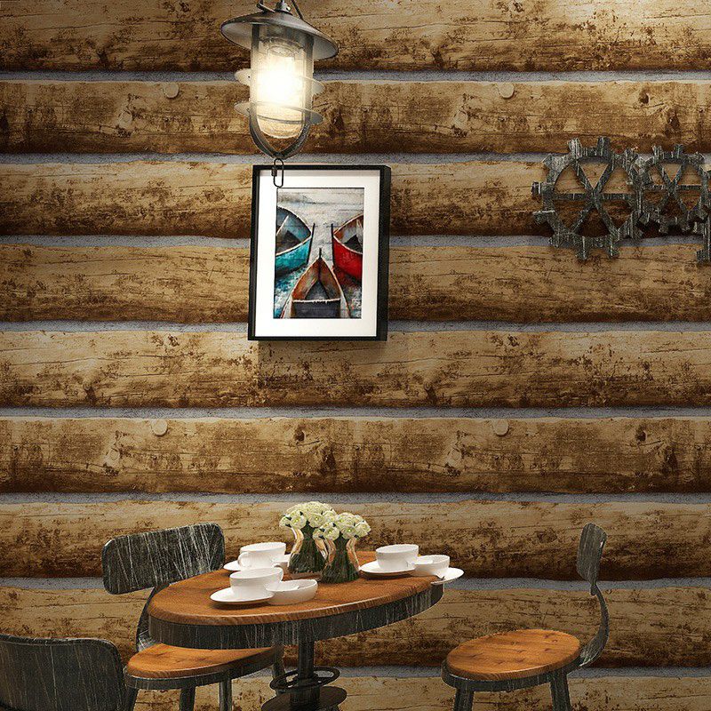 Moisture Resistant Wood Effect Wallpaper Non-Woven Industrial Wall Art for Living Room