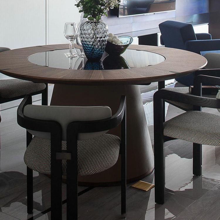 Upholstered Dining Chairs Contemporary Arm Chairs with Wood Base