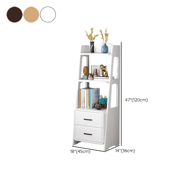 Modern Open Back Standard Bookshelf Wooden Bookcase with Drawers