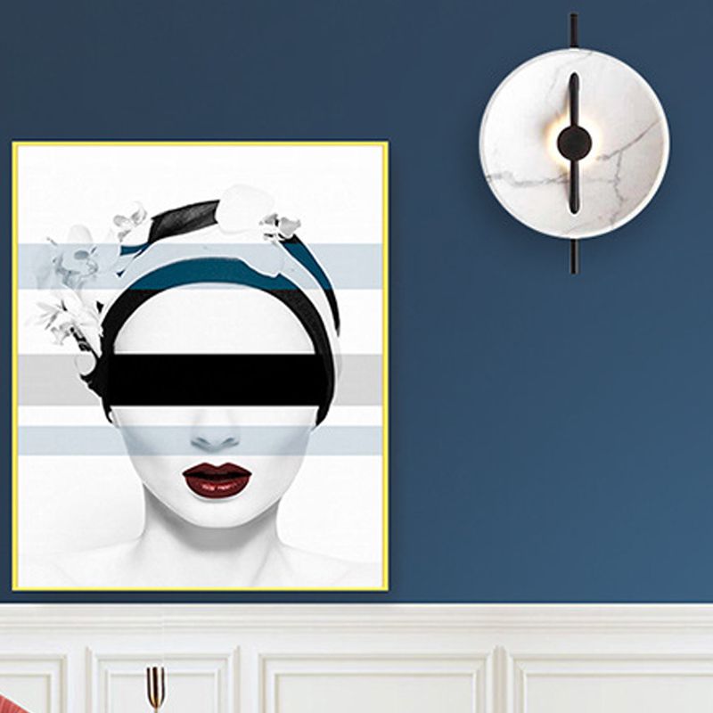 Postmodern Marble Wall Light Round LED Wall Sconce in White for Living Room