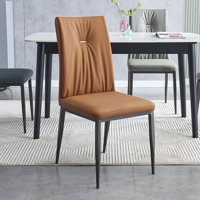 Modern Restaurant Solid Back Chair Matte Finish Leather Dining Chair