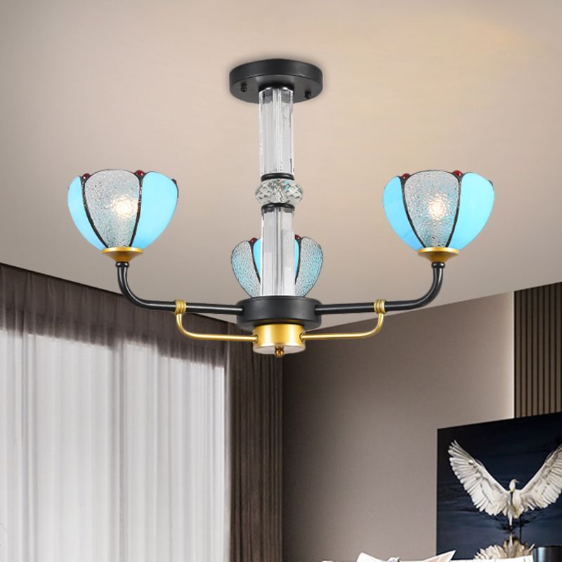 Bleu 3/6 Lumières suspendues lustre suspendus baroques en verre coupé en verre floral plafond plafond pour le salon