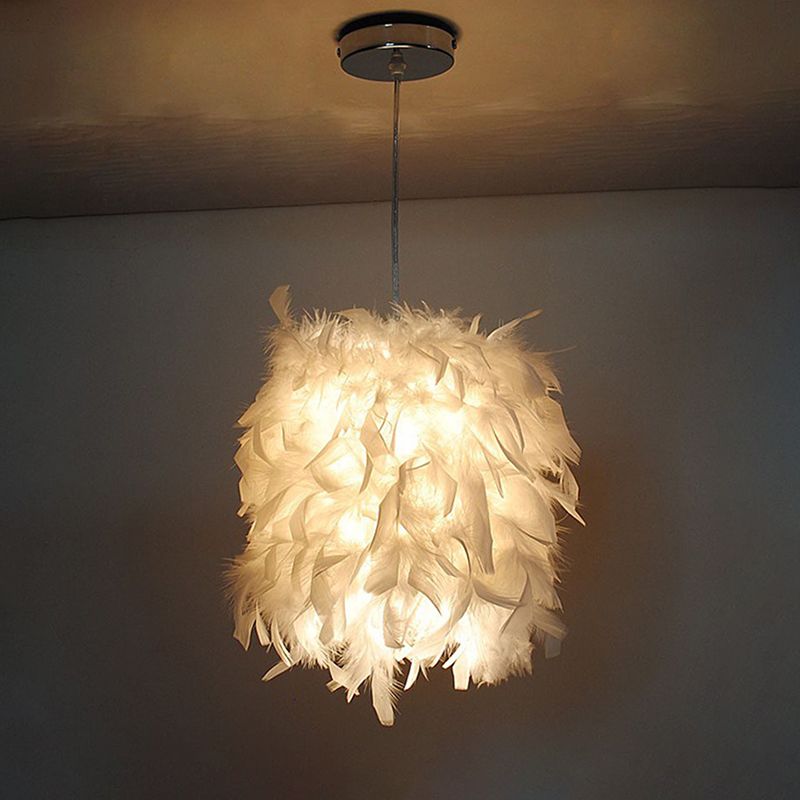 Stofffeder hängende Lichtkit zeitgenössische 1 Kopfweiß -Anhänger Deckenlampe über Esstisch