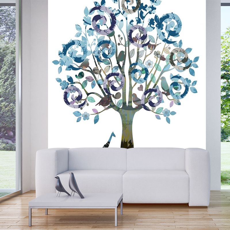 Tree Watercolor Plant Wallpaper Mural Contemporary Smooth Wall Art in Blue-Purple