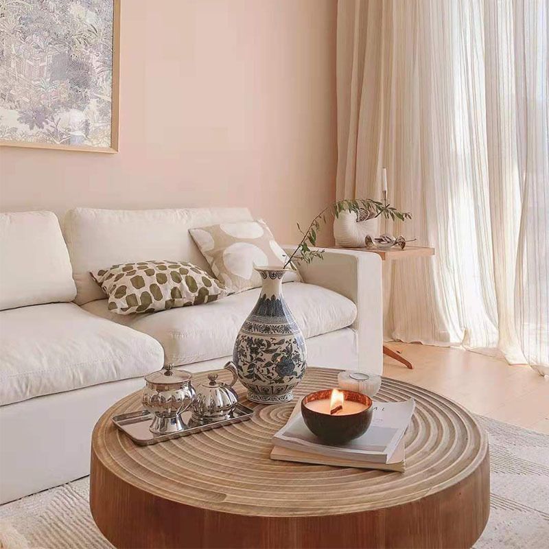 Contemporary Style Coffee Cocktail Table Solid Wood Round Coffee Table