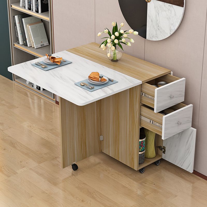 Manufactured Wood Mid-Century Modern Table Rectangle Wood Top Table with Drop Leaf