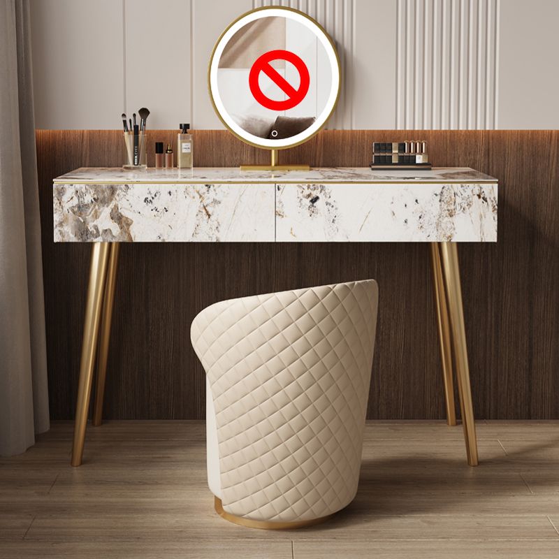 Metal and Stone Dressing Table Luxurious Double Drawers Stool Set