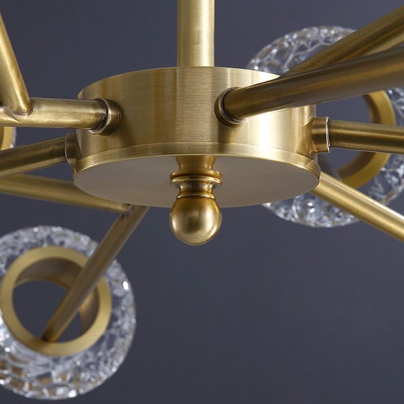 Geometrischer goldener Kronleuchter postmoderner Messing Kronleuchter Anhänger mit Kristall für Schlafzimmer