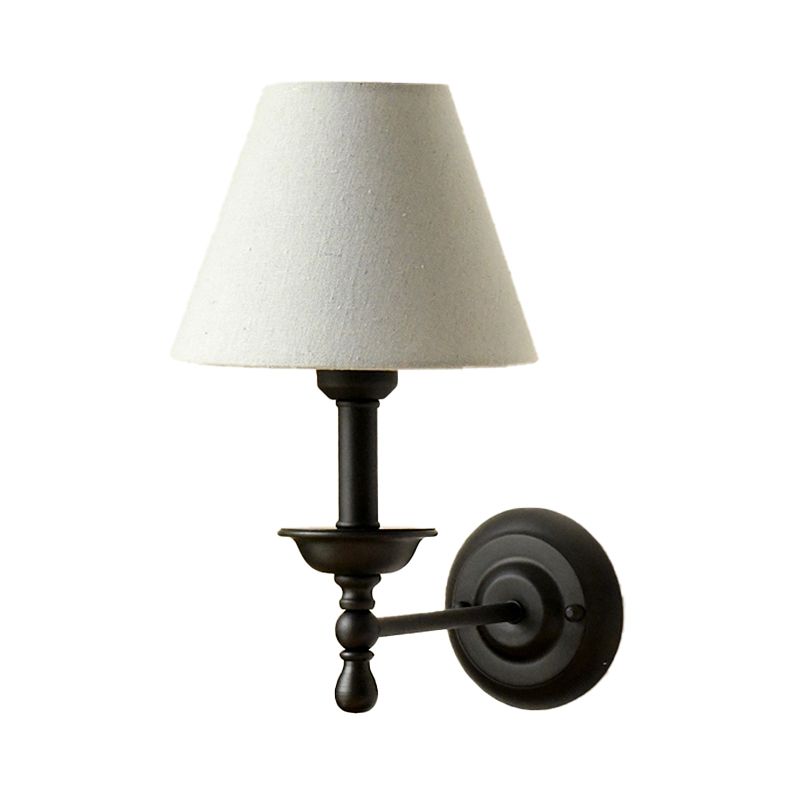 1 Light Metal Wall Light Traditional Gray-Blue/White Fabric Cone Shade Bedroom Sconce Light
