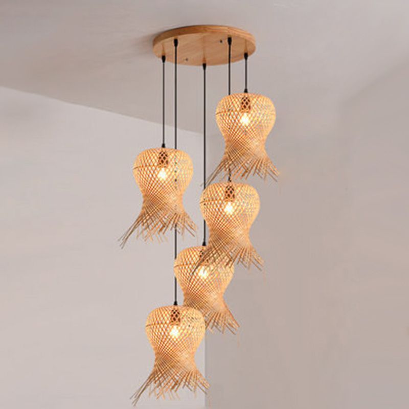 Chinese Handmade Pendant Lighting Fixtures Rattan Hanging Light for Restaurant