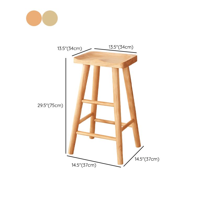 Industrial Solid Wood Counter Stool Armless Bar Stool with Footrest