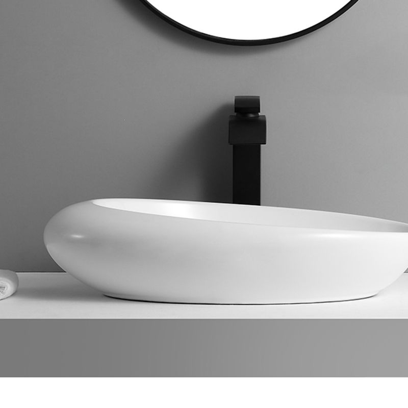 Contemporary Bathroom Sink with Pop-Up Drain Porcelain Oval-Shape Vessel Lavatory Sink