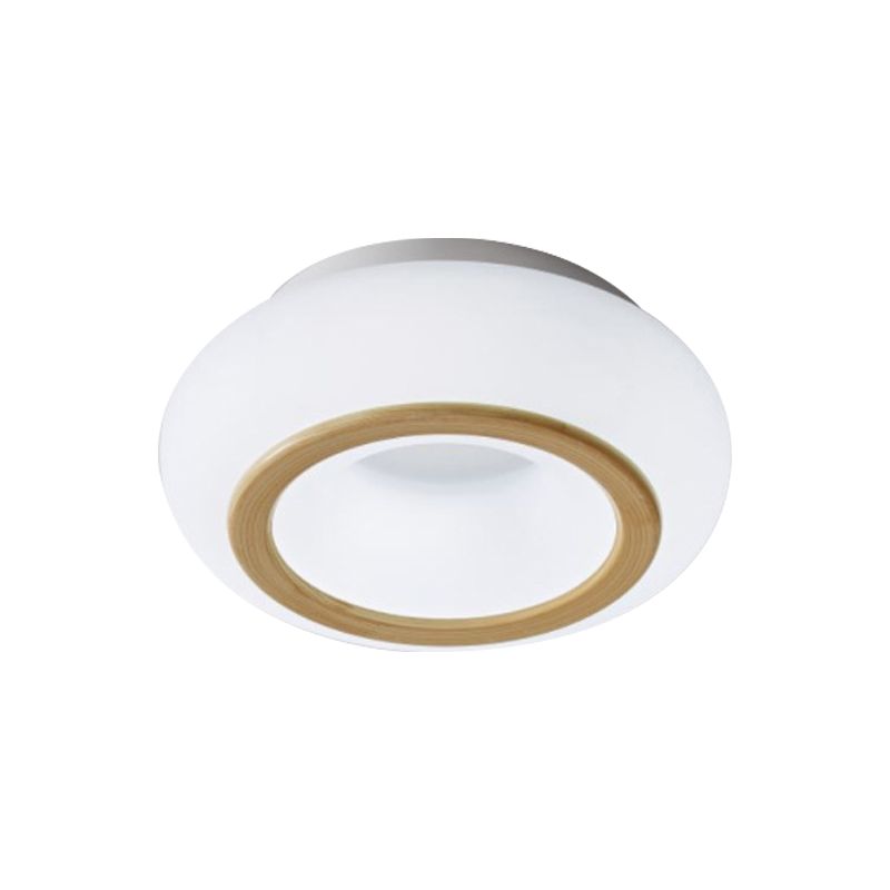 Acrylic Donut Shaped Small Ceiling Lamp Modern White Integrated LED Flush Mounted Light with Wood Grain