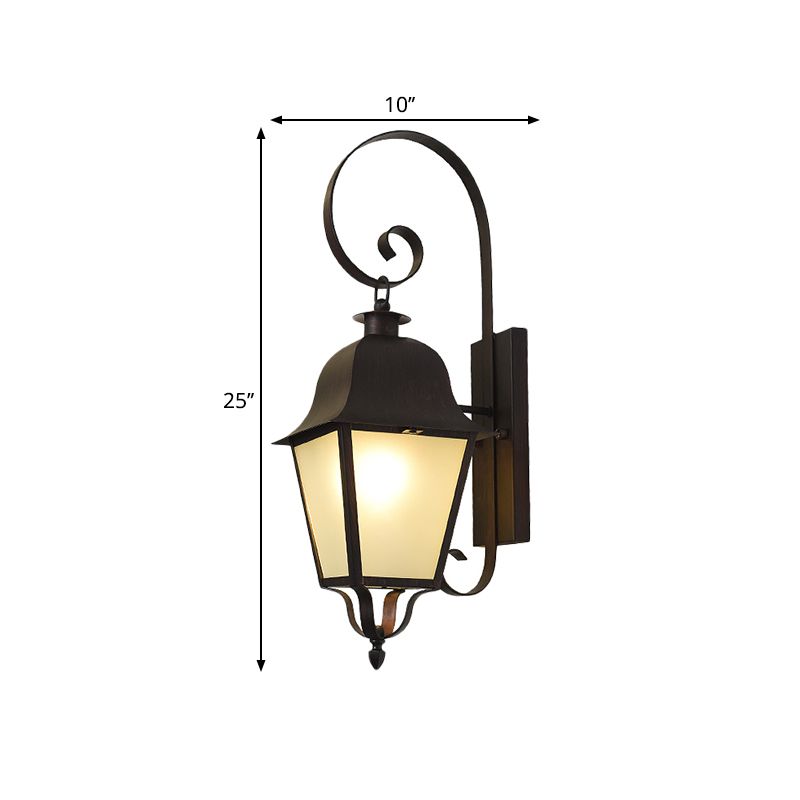 Black 1 Head Wall Mount Lamp Vintage Opaline Glass Trapezoid Wall Lighting Ideas with Scroll Arm