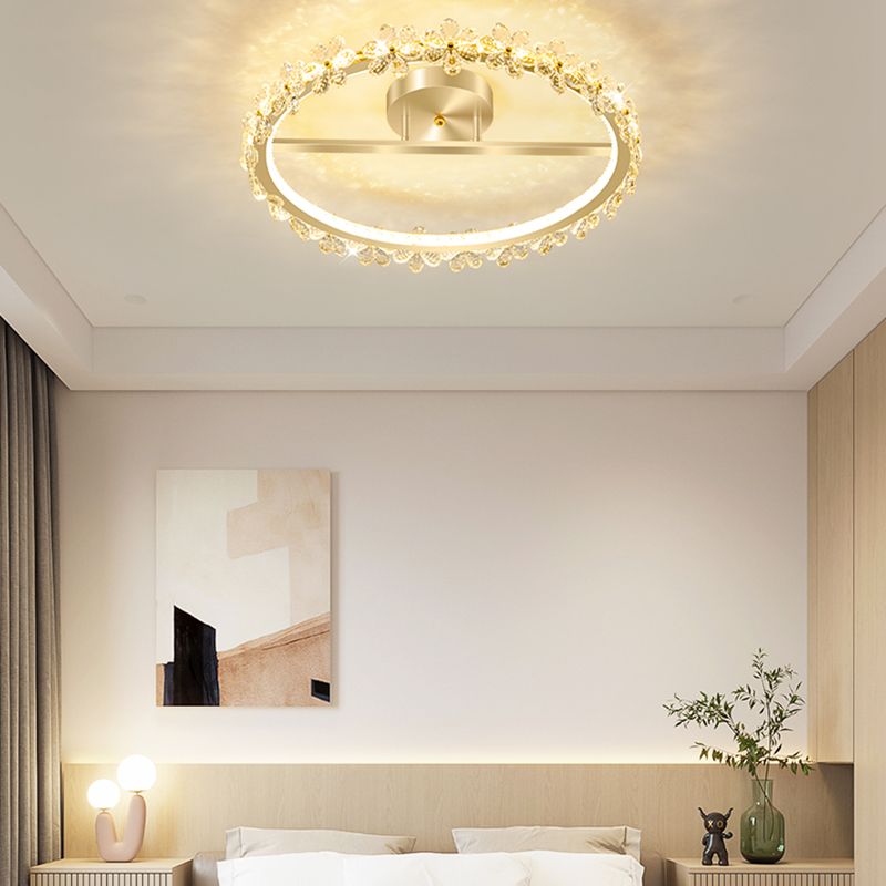 LED Modern Crystal Flush Mount Circle Shape Ceiling Light with Acrylic Shade for Passage