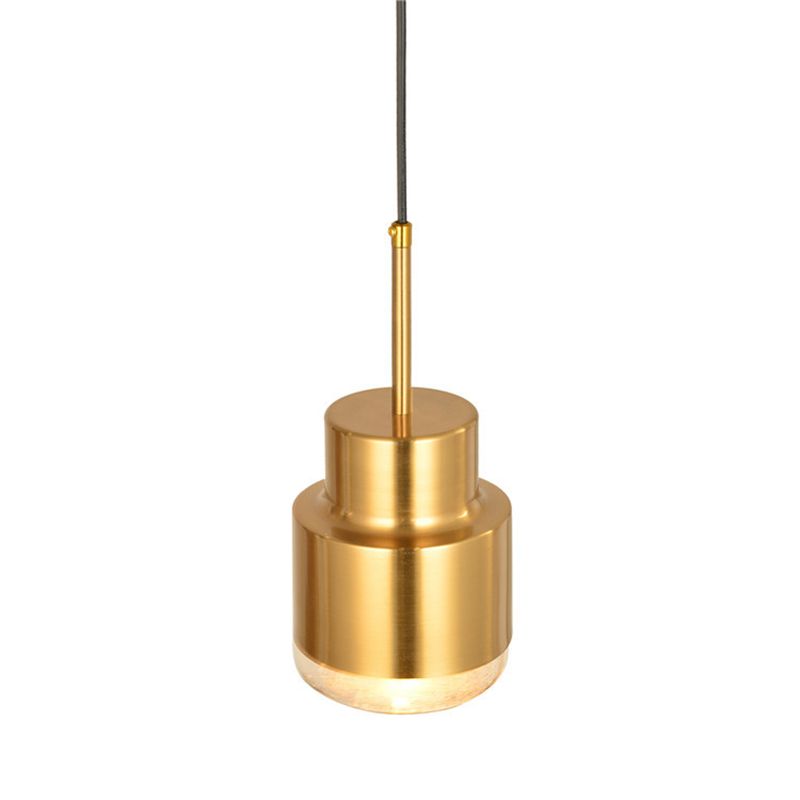 Electroplated Gold Postmodern Metal Hanging Light Glass Shade Single Bulb Cylindrical Pendant Lamp