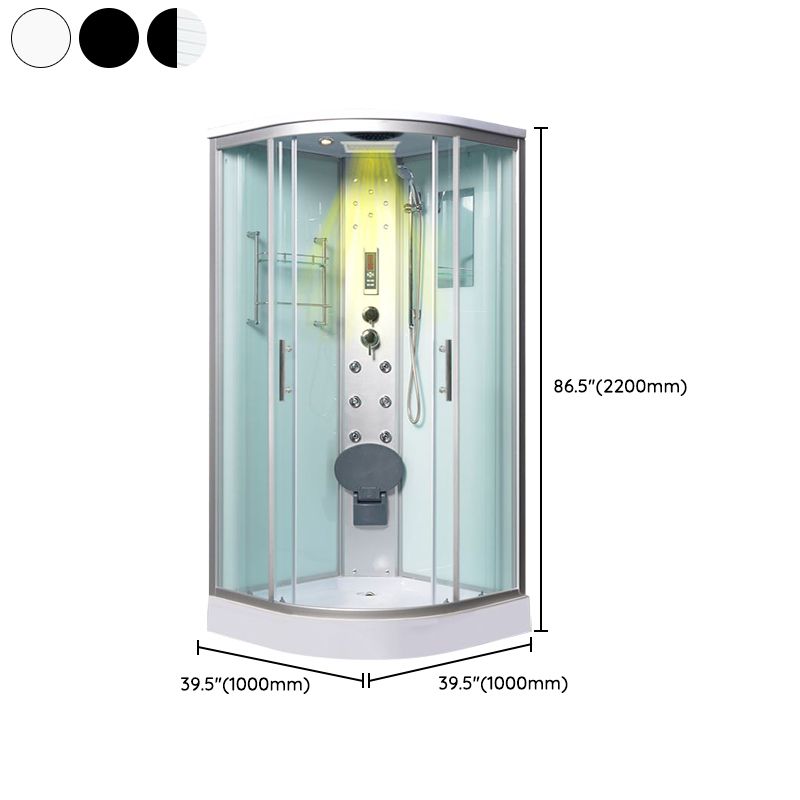 Tempered White Shower Kit Framed Double Sliding Rounded Shower Stall