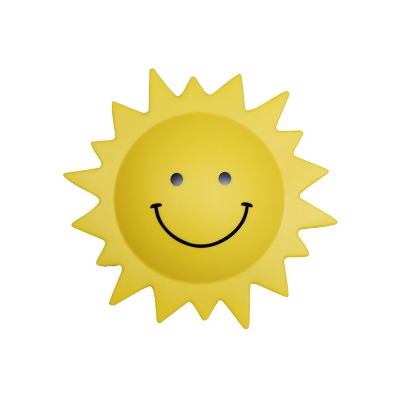 Lámpara de plástico en forma de sol Lámpara de pared LED de dibujos animados en amarillo para dormitorio infantil