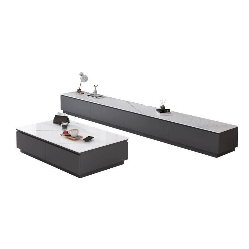 White Contemporary Slate Rectangular Coffee Cocktail Table with Storage