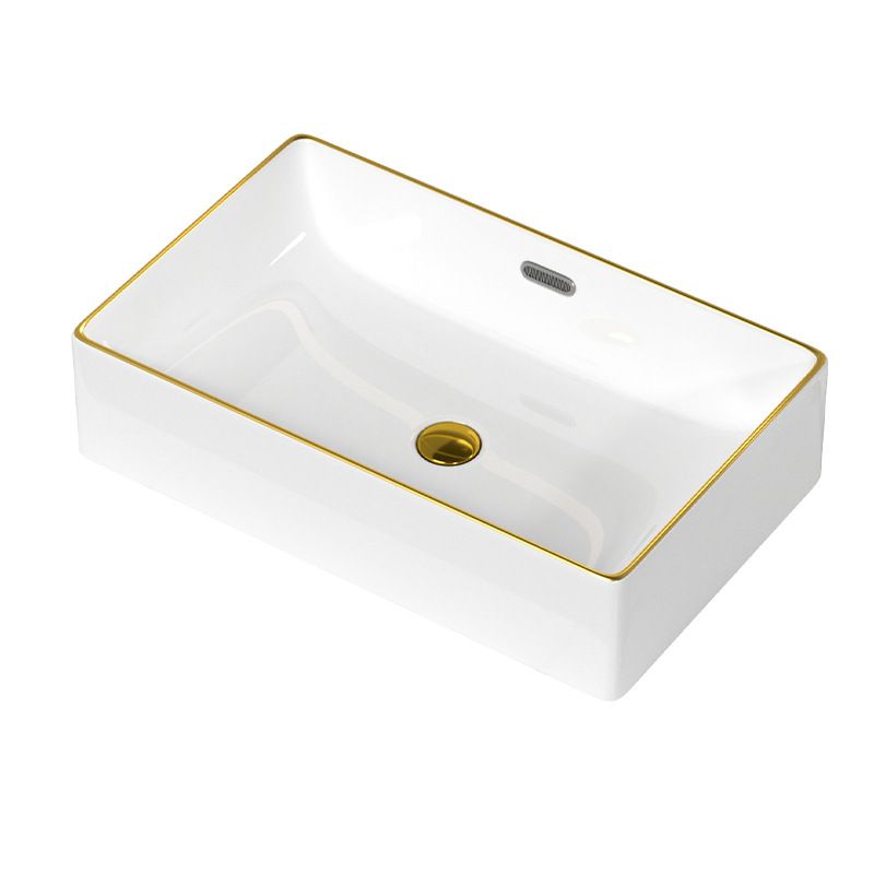 Traditional Vessel Sink Rectangular Porcelain with Overflow And Drain Assembly Wash Stand