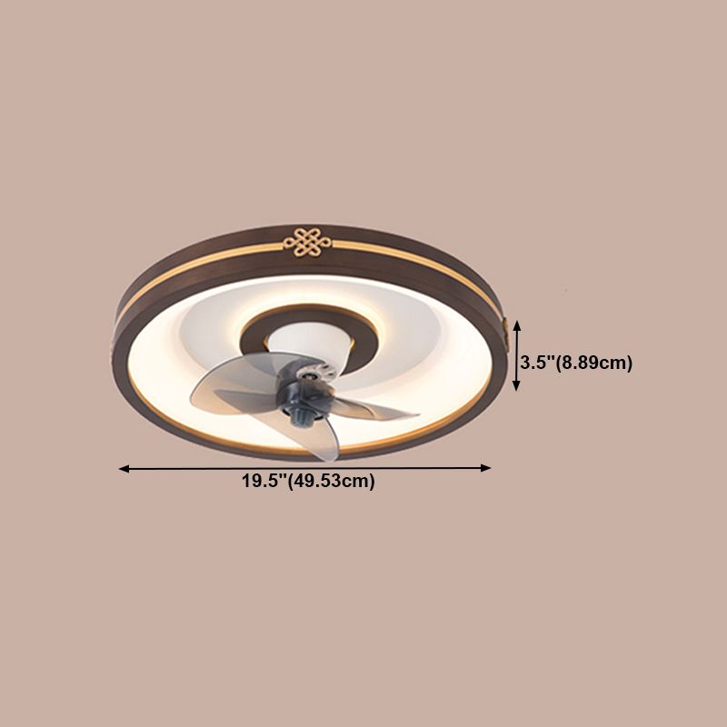 Solid Wood Round Ceiling Fan Lamp Nordic Bedroom LED Semi Flush Light with Rotatable Head