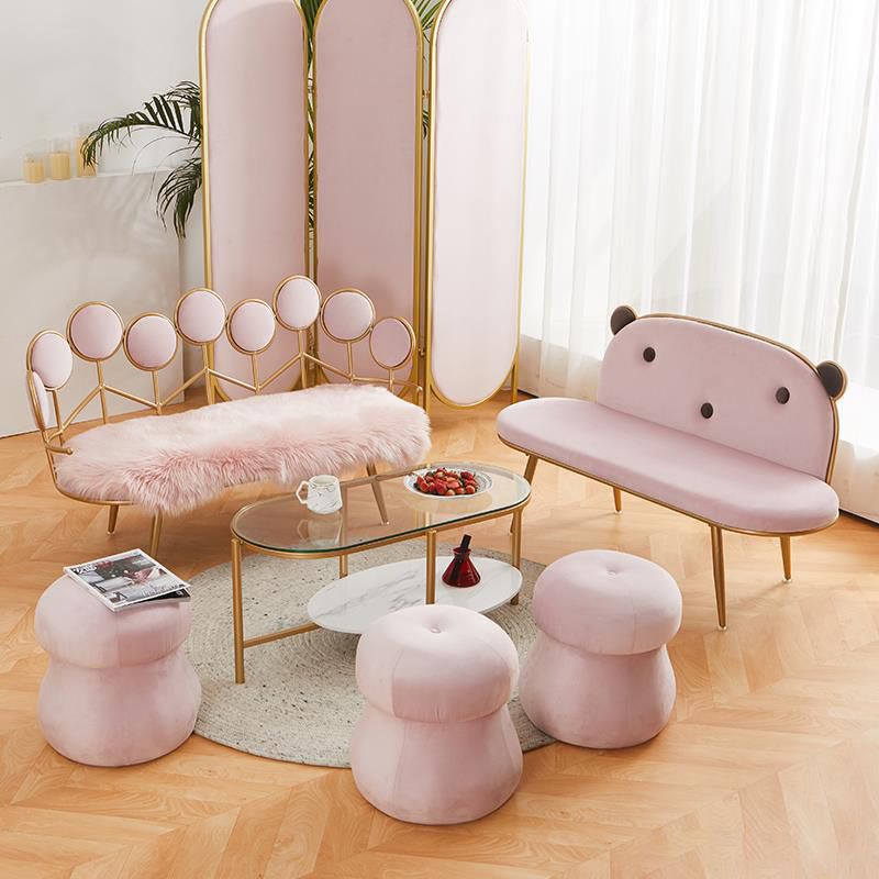 Modern Velvet 2-seater Sofa Metal Sloped Settee for Apartment