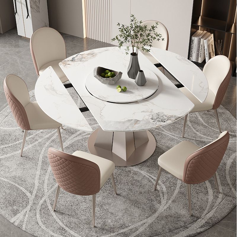 Modern Sintered Stone White Dining Room Set Space-Saving Design Dining Table Furniture