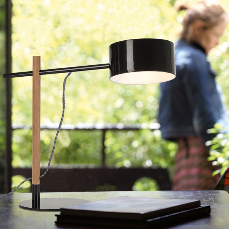Drum Shade Desk Lamp Contemporary Style Steel 1 Light Red/White Reading Book Light for Study Room