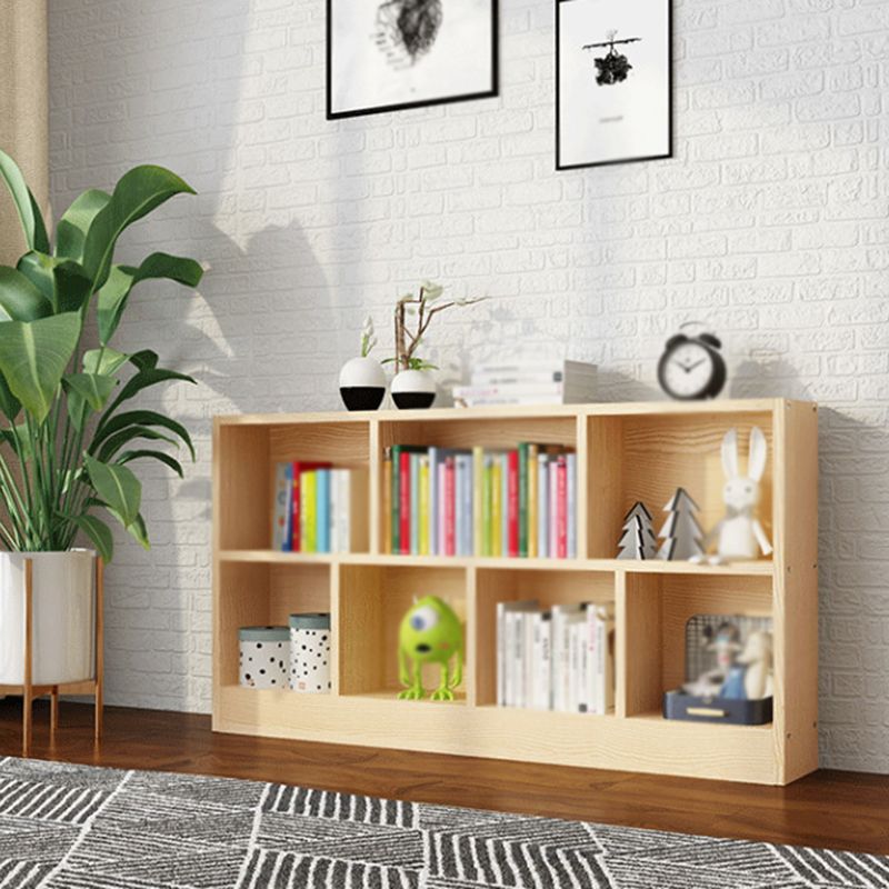 2/3-Shelf Natural Modern Bookshelf Pine Wood Geometric Closed Back Bookshelf