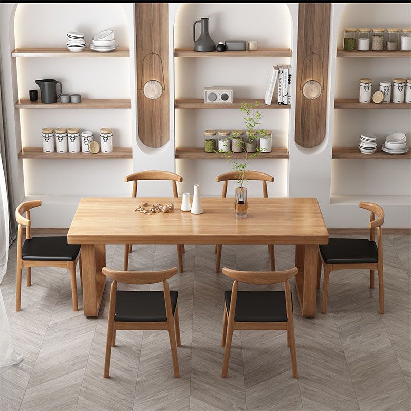 Natural Finish Solid Wood Dining Set 1/7 Pieces Modern Dinette Set with Wooden Chairs