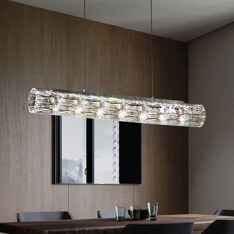 Contemporary Style Linear Shape Island Light Crystal Island Lighting in Transparent