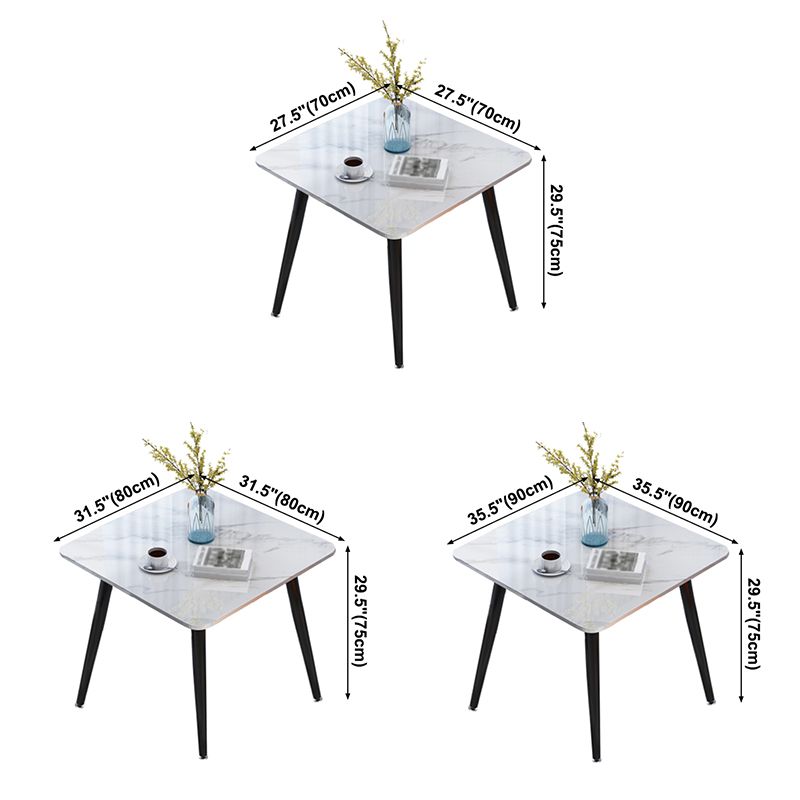 Square Industrial Dining Table White Tone Fixed Table with Sintered Stone