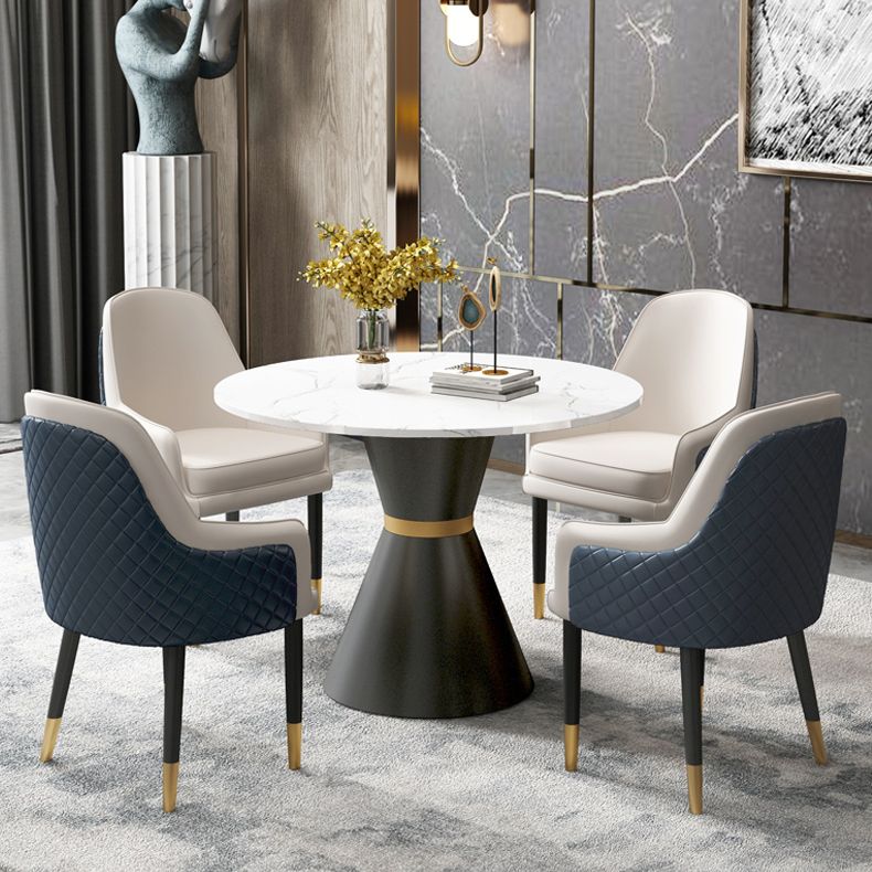 Traditional Luxury Dining Table Round White Top Pedestal Dining Table