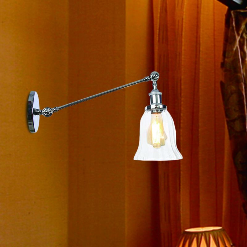 Black/Bronze/Brass 1 Light Wall Lighting Fixture Vintage Clear Glass Bell Sconce with Arm, 8"/12" Long