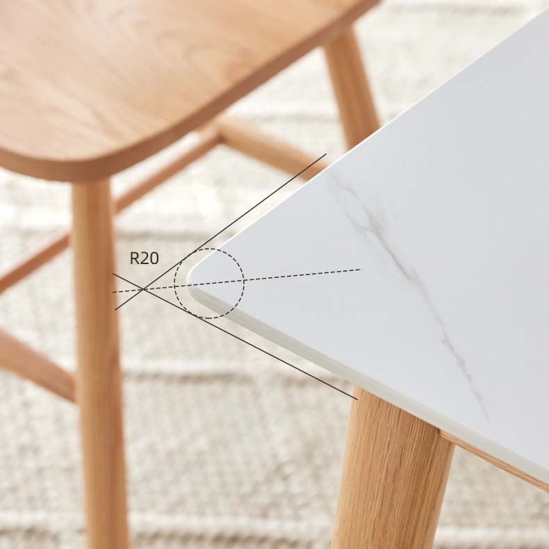 Stone Top Dining Table Traditional Luxury Rectangle Dining Table with 4 Wood Legs