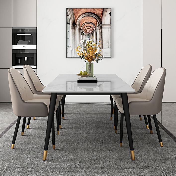 Modern Rectangle Dining Table Set 1/4/5 Pieces White Stone Dinette Set