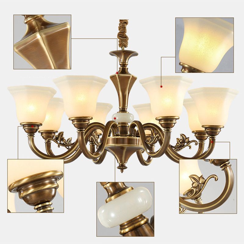 Bell-Shaped Shade Chandelier Light Fixture Traditional White Glass Pendant Lighting for Restaurant