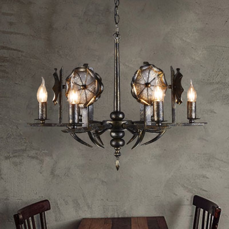 Vintage Aged Brass Chandelier Candle 6 Lights Metallic Pendant Lamp for Farmhouse Cottage