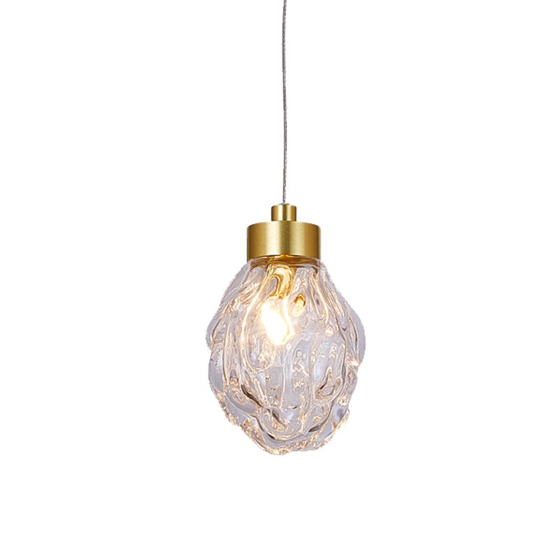Post moderne Zirbeltäuschendedecke Leichtes Glas 1 Kopf Esszimmer Suspension Anhängerlampe in Gold