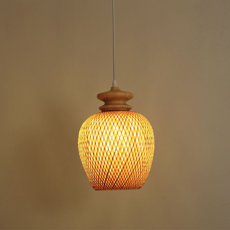 Urna Bamboo Suspension Iluminación Tradicionario 1 Bulbo Madera Luz de techo colgante