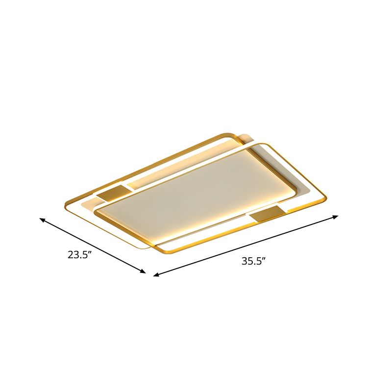 Double Square/Rectangle Parlor Ceiling Lamp Metal Minimalist LED Flush Mount Light in Gold, Warm/White Light