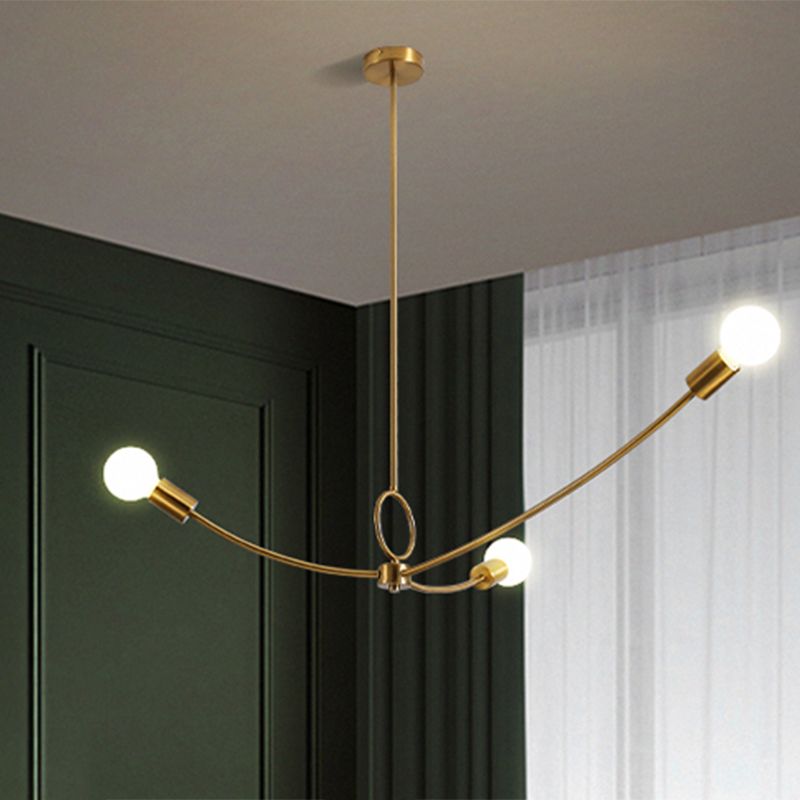 Minimalist Burst Ceiling Chandelier Metallic 3 Bulbs Dining Room Pendant Ceiling Light in Black/Gold